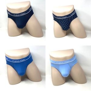 Calvin Klein Men's Underwear Microfiber 4-Pack Hip Brief Blue CK Size NP24450450